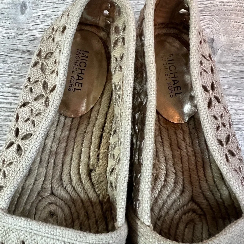 Michael Kors Darci slip on round toe canvas cutout pattern espadrilles